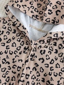 Cozy Pixies 女婴豹纹连帽长袖休闲夹克，百搭 - 卡其色 - 查看 5