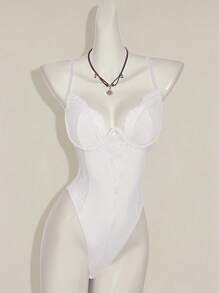 SHEIN ICON Y2K 春季服装狂欢节服装蕾丝拼布紧身吊带背心高腰露背女式连体衣 - 白色 - 查看 3