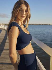 Aralina Leisurewear Summer Yellow Ruche Front Bike Short Ruffle Top Two Pieces Set - Navy Blue - View 11