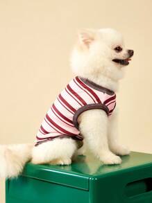 PETSIN 1pc Pet Dog Cat Universal Vintage Pink-Brown Striped Dopamine Design Cute Elastic Breathable Vest - Multicolor - View 4