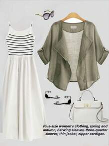 SHEIN LUNE Plus Size Solid Color Jacket, Suitable For Commuting In Summer And Autumn Winter Fall - Army Green - View 1