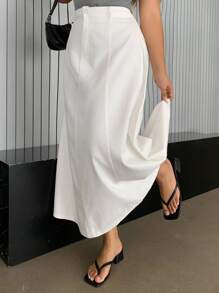 Dazy Plus Váy Jeans Dài Rộng Dáng Chữ A Màu Trơn Cỡ Lớn Thu/Đông - trắng - Xem 6