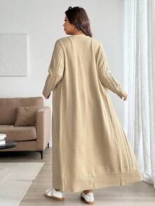 Easura Robe-pull long en tricot torsadé pour femmes grandes tailles, automne/hiver. Cardigan-pull à manches longues, décontracté chic. Convient pour la sortie, les vacances, les fêtes - Kaki - Voir 2