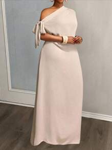 Veslaya Vestido de unicolor talla grande, uso casual y de vacaciones para uso diario, primavera/verano - Albaricoque - Ver 10