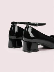 CUCCOO DOLLMOD Planos de mujer con punta redonda, tacón grueso y diseño calado, versátiles y de moda - Negro - Ver 8