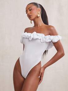 NYA SZN Bodysuit Floral Kontrast Bodysuit mit Kreuzriemen Detail, Tee-Party, Ausgehen, Büro, inspiriert von Prominenten