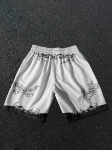 Manfinity EMRG 返校服 男童 男士 男士抽绳腰带天使印花口袋休闲短裤 男士图案短裤 男士动漫短裤 街头潮流 男士短裤 丘比特短裤 天使短裤 - 彩色 - 查看 2