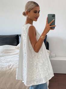 Livesso Women All-Over Floral Decor Sleeveless Round Neck Casual Vacation Summer Tank Top - White - View 1