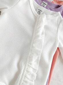 SHEIN Vintaside Kids Newborn Baby Solid Color Long Sleeve Ruffled Edge Romper