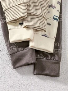 6pcs/Set Newborn Baby Boys Casual Striped Truck Print Long Sleeve Top And Pants Soft Pajamas Set Fall Winter - Multicolor - View 6