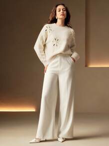 Anewsta Áo len thêu hoa sequin, Thích hợp cho mùa thu, đông, năm mới, Thanh lịch, Sang trọng, Phong cách, Giáng sinh, Đi chơi, Quần áo mùa đông cho nữ, Ấm áp - Màu be - Xem 6