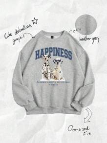 Attitoon 女士休闲斑点狗印花超大圆领长袖连帽衫 - 淺灰色 - 查看 1