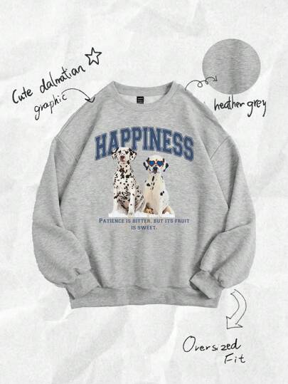 Attitoon 女士休闲斑点狗印花超大圆领长袖连帽衫