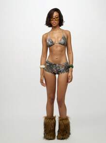 SUMWON WOMEN Realtree Camo Print Bikini Halter Triangle Top Lace Up Boy Shorts Swimsuit Vacation Beach Pool Summer Festival Swimwear - Multicolor - View 3