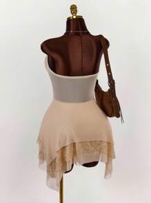 Amplova 1 pieza Vestido mini sexy transparente con bajo asimétrico talla grande, para verano - Albaricoque - Ver 2
