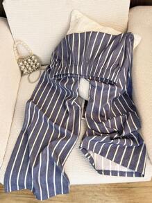 Resyla Women Casual Striped Drawstring Waist Straight Leg Pants, Suitable For Home, Outdoor, Vacation, Commute, Everyday Casual Wear Fall Cloth For Women - Multicolor - View 3