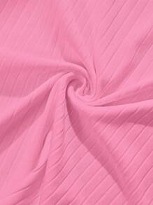 SHEIN Clasi 女士纯色扭纹设计短袖罗纹时尚T恤 - 粉色 - 查看 6