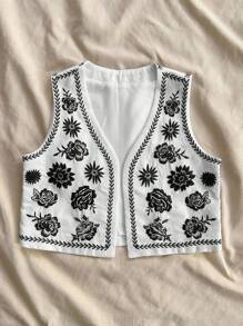Soleia Blusa bordada casual, simple y de moda para uso diario - Blanco y Negro - Ver 5