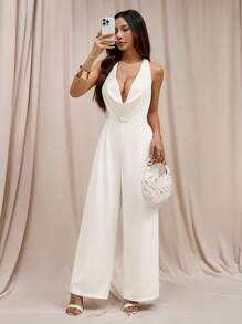 SHEIN PETITE 女士纯色露背无袖连体裤 - 白色 - 查看 6