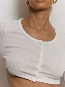 MUSERA Button Front Scooped Long Sleeve Crop Top Cute Holiday Vacation Casual Sexy Elegant Classy Girly Airport Basics Collective Office Attire For Women, Office Wear Women Back To School Fall Autumn Elegant