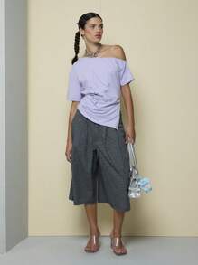 COUREZ 超大阔腿长款格纹牛仔短裤/Y2K 秋季女装冬装 100% 纯棉可爱外出装