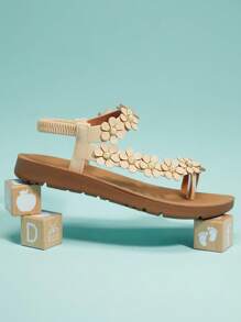 Mini mi #FairyTale 女童花卉珍珠装饰素食皮革奶油色弹力后跟 T 型带凉鞋 - 舒适适合夏季玩耍、泳池派对、盛装场合 - 米色 - 查看 7