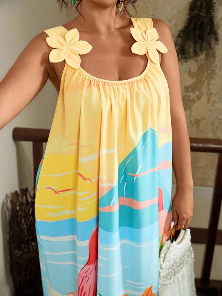 Travachic Vestido casual de férias com estampa tropical floral e costas descobertas, Vestido de verão com estampa tropical, Vestido com estampa de papagaio, Vestido longo de verão para mulheres, Vestido de verão tipo sundress, Vestido de férias em estilo boho chic, Looks de férias, Estilo urbano costeiro, Looks country, Roupas vintage de "old money", Looks de professora, Looks de volta às aulas, Looks para sair, Looks de férias para mulheres - Amarelo - Visão 6