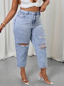 Slaydiva Quần Jeans Ống côn Co Giãn Thường Ngày Cỡ Lớn - Màu xanh lam - Xem 6