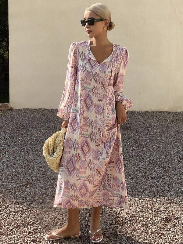 Livesso Print Straight Loose Beach Dress For Women