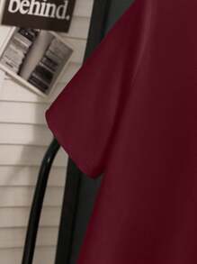 INAWLY Áo thun trang trí tua rua cỡ chuẩn cho nữ, thiết kế thanh lịch cho mùa hè - Màu Đỏ Sâu - Xem 3