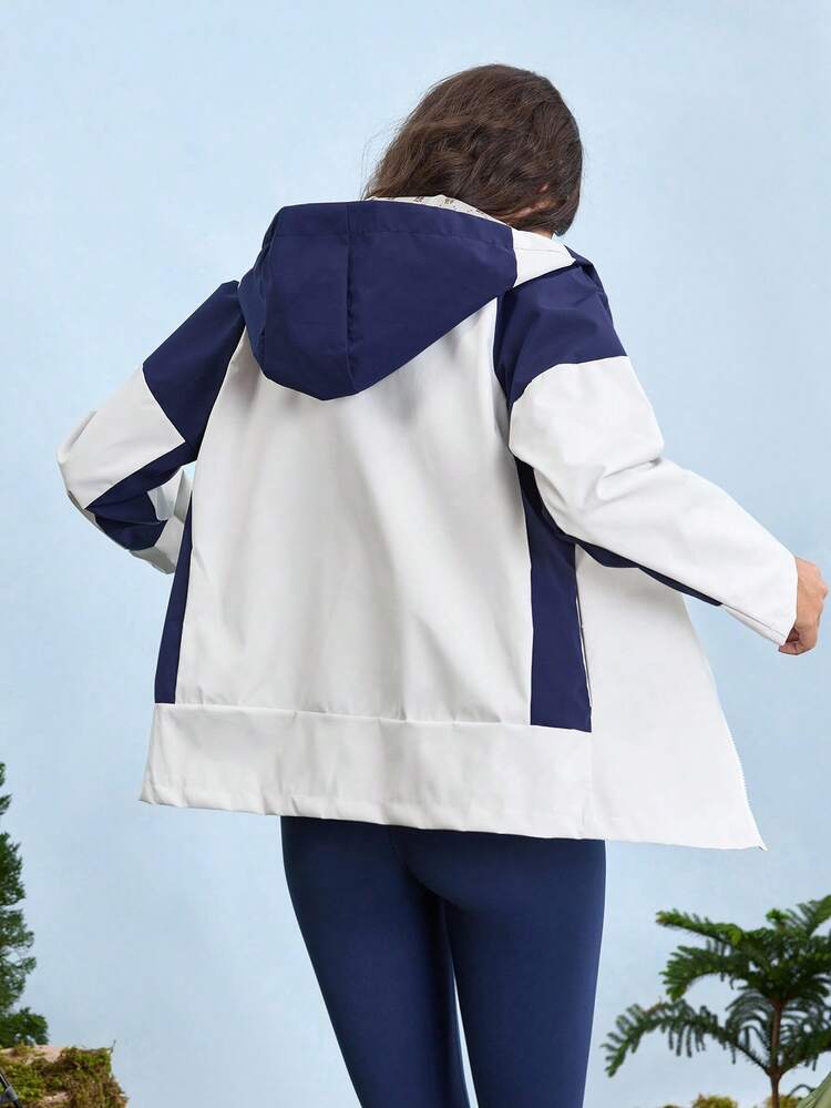 In My Nature 女士拼色长袖连帽休闲夹克女士防雨夹克防水夹克女士保暖加厚外套 - 白色 - 查看 7