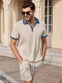 Manfinity NXTstreet 2 件男士休闲印花短袖宽松 POLO 衫套装，夏季' - 彩色 - 查看 5