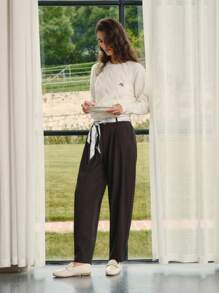 Briarwyn 女士刺绣扭结针织套头毛衣，休闲百搭，长袖，秋季必备，返校季，复古风格，教师适用，羊毛衫 - 米色 - 查看 3