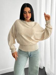 SHEIN Jersey de punto estructurado con mangas voluminosas, cintura ajustada y puño acanalado