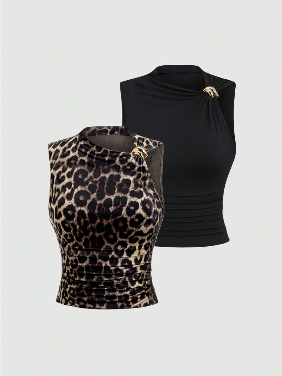 Sweetra Women Summer Pleated Fitted Top - Multicolor - View 1