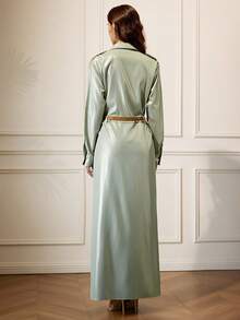 Briarwyn Sage Green Elegant Office Long Sleeve Maxi Shirt Dress,Autumn Fall Clothes For Women,Solid Color Extra Long Fashionable Commute Old Money Outfits - Green - View 7