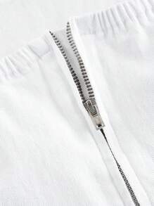 SHEIN MOD Women's Solid Color Bust Pleated Asymmetric Hem Spaghetti Strap Denim Dress White Corset Dress White Bustier Dress White Midi Dress White Curve Dress White Rehearsal Dinner Dress - White - View 4