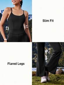 Gameset SHEIN Sport Solid Color Backless Jumpsuit Jumpsuit, Slim Fit - Black - View 6