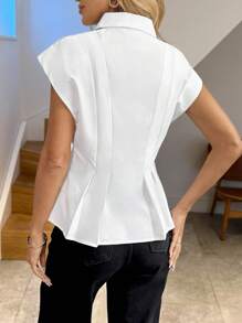 Easowa Camisa de mujer casual y elegante con cuello alto, abotonadura frontal y pliegues en forma de A, adecuada para primavera/verano, vacaciones y uso al aire libre