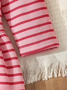 Blossori 年轻女孩法式优雅条纹刺绣宽松长袖连衣裙 - 淺粉色 - 查看 4