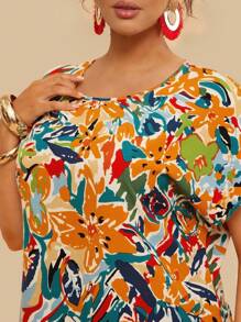 Travachic 大碼印花蝙蝠袖直筒連衣裙 - 彩色 - 查看 5