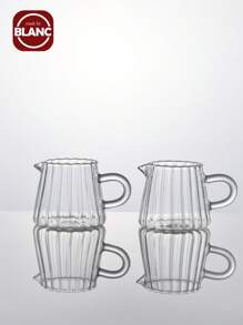 农舍风格玻璃迷你牛奶壶 - 复古条纹咖啡壶和酱料分配器，多用途用于咖啡吧、早午餐餐桌布置和厨房装饰 - 無色 - 查看 1