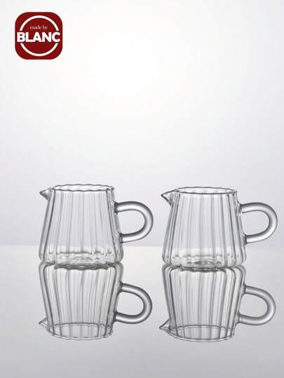 Farmhouse Style Glass Mini Milk Pitcher - Vintage Striped Coffee Jug & Sauce Dispenser, Multi-Use For Coffee Bar, Brunch Tablescapes & Kitchen Decor