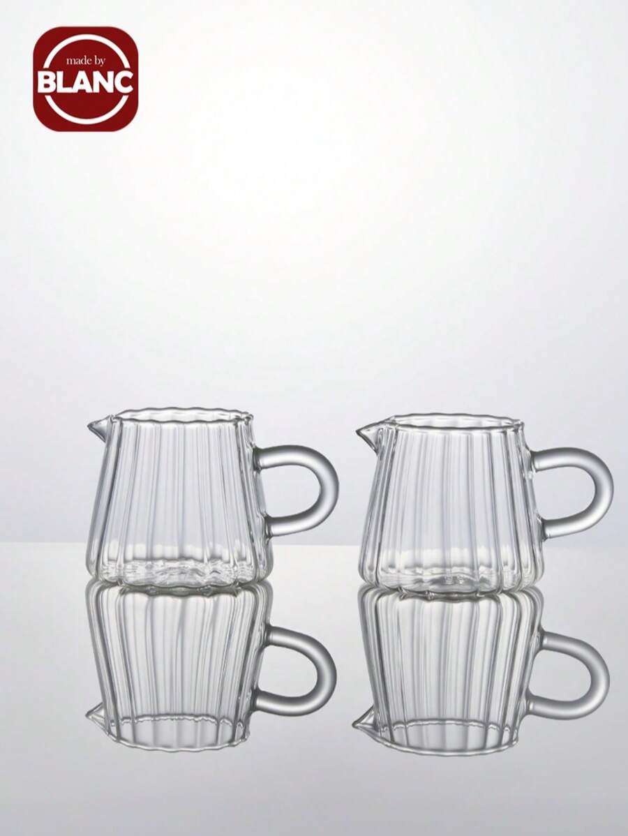 农舍风格玻璃迷你牛奶壶 - 复古条纹咖啡壶和酱料分配器，多用途用于咖啡吧、早午餐餐桌布置和厨房装饰 - 無色 - 查看 1