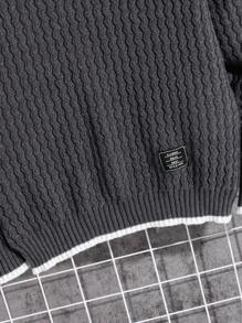 SHEIN 青少年男孩对比纹理提花针织毛衣，适合冬季、旅行和学校青少年男孩毛衣灰色毛衣男孩针织毛衣男士灰色毛衣儿童开学第一天儿童场所男孩我的开学第一天校园风格麻花针织毛衣纹理毛衣男孩儿童男孩青少年男孩开学第一天青少年男孩妈妈和我为孩子们 - 灰色 - 查看 5