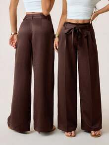 SHEIN Tall 女式休闲百搭纯色直筒正装裤 - 棕色 - 查看 11