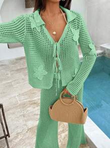 SHEIN Conjunto de 2 piezas de vestido de verano de algodón blanco con diseño de ganchillo y estilo boho para vacaciones en la playa o fiestas al aire libre
