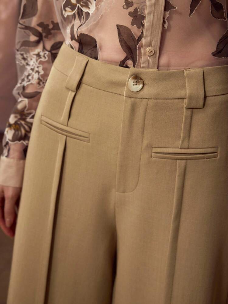 PINTUCK WIDE LEG SUIT PANTS
