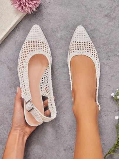 SHUZIA Women's Stylish Woven Pointed Toe Sling Back Slip On Flats For Christmas