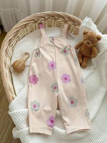 新生女婴可爱百搭粉色花朵图案连体衣，秋冬 - 杏色 - 查看 2